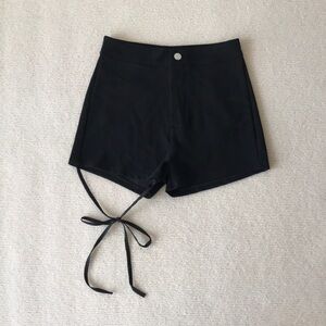 Elegant High Waist Black Women's Shorts with Tie Detail